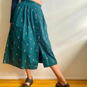 Vintage equestrian hunting patterned pleated midi skirt